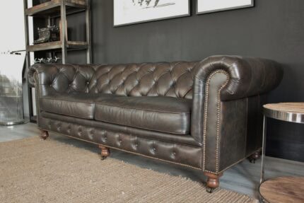 Chesterfield 3-Sitzer Leder braun 2