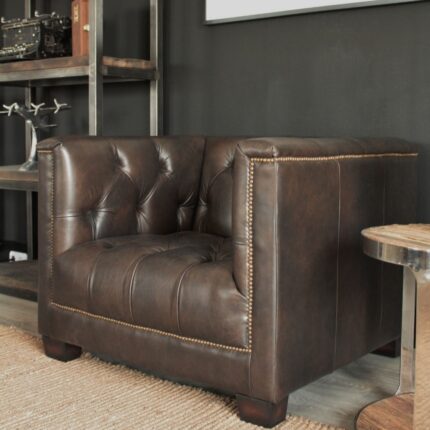 Hochwertiger Ledersessel Chesterfield braun 2